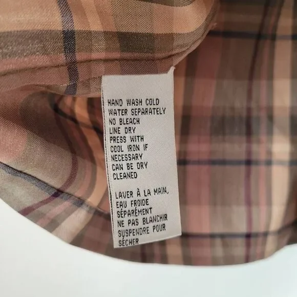 Evan Picone 100% Silk Button Front Plaid Shirt Top 16W Green Pink Long Sleeve Po - Picture 4 of 5
